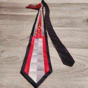 Vintage Pierre Cardin Geometric Silk Necktie Handkerchief  Red Black Silver Soft